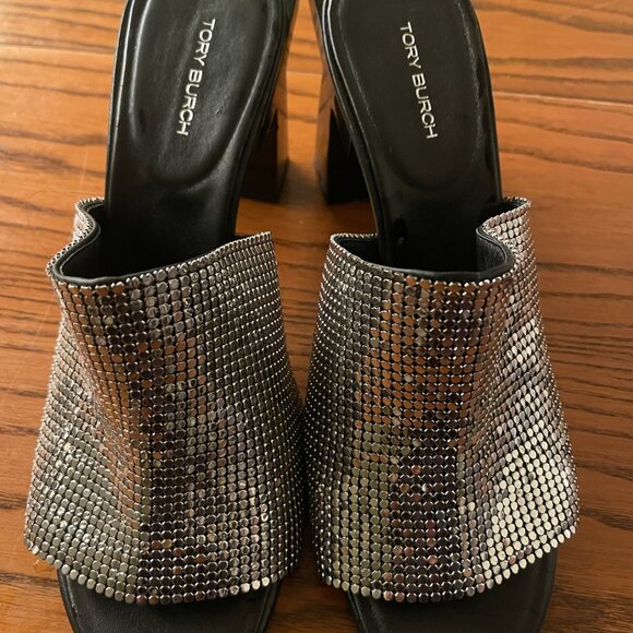 TORY BURCH Block T Chainmail Mule Sandal Size 8 - Picture 5 of 11